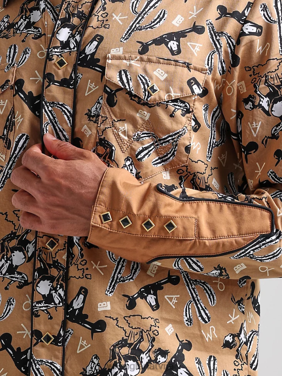 azul zils 20 reižu konkurētspējīgs moderna komforta krekls ar garām piedurknēm rietumu apdruku vīriešiem apģērbs Wrangler BFNTB481